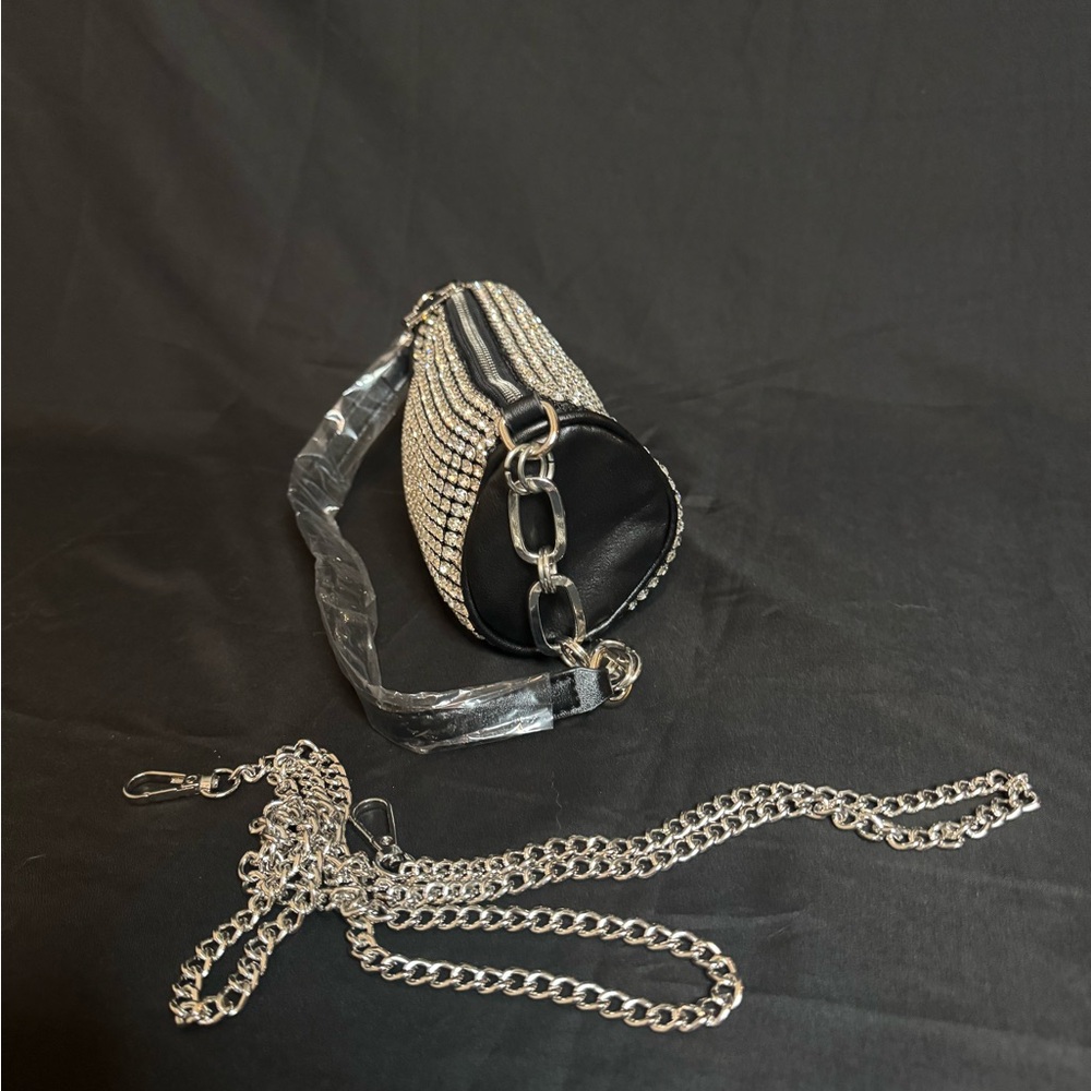Silver Rhinestone Studded Hand/Crossbody Evening Bag - Picture 4 of 4